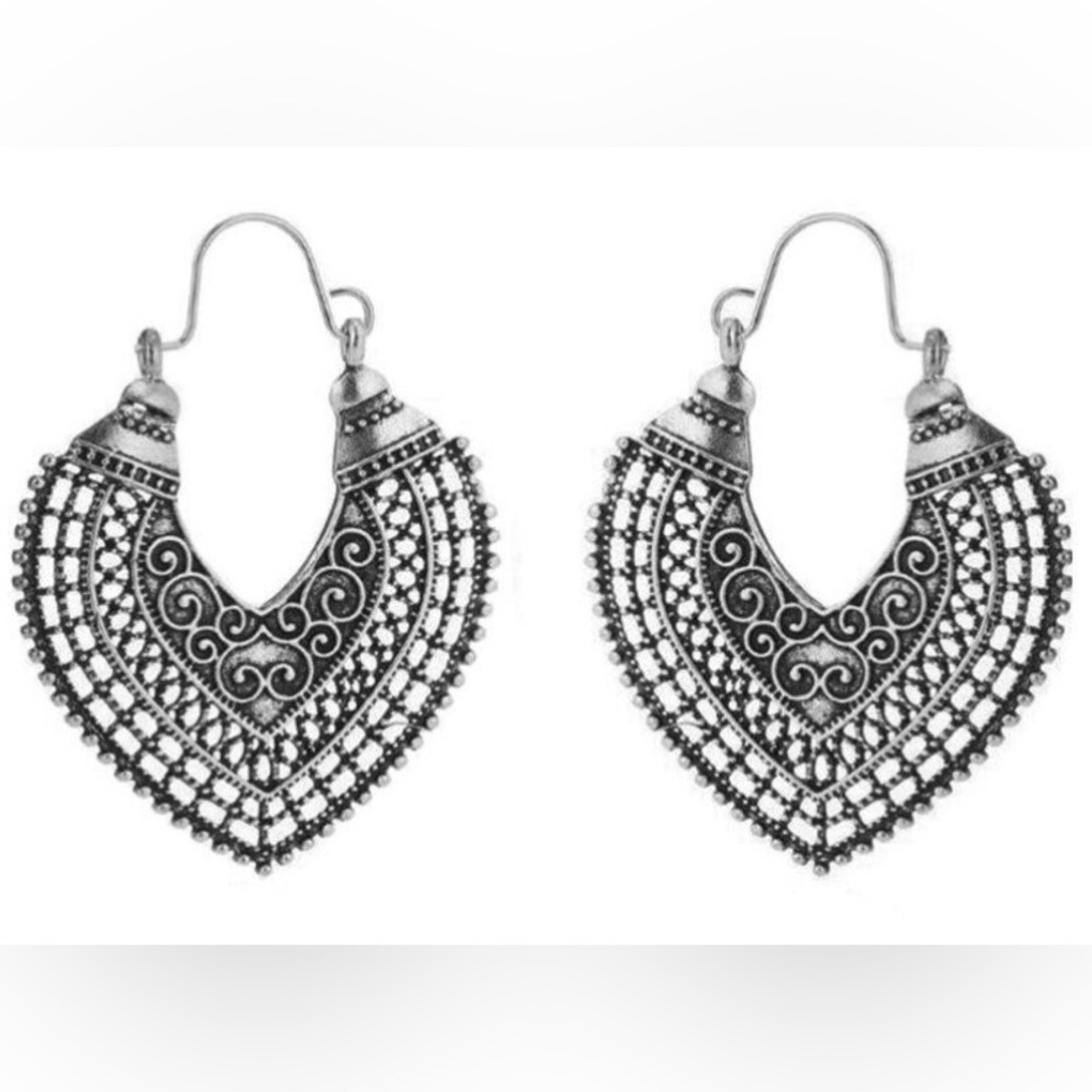 New Bohemian Summer Beach Cut Out Vintage Style Ethnic Drop Hoop Earrings - Picture 5 of 14